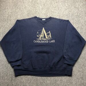 Vintage Signal Sports Candlewood Lake Sailing Sweatshirt Navy Blue XXL 90s